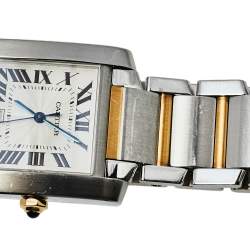 Pre Owned Cartier Silver 18K Yellow Gold & Stainless Steel Tank Francaise 2302 Women's Wristwatch 28 mm