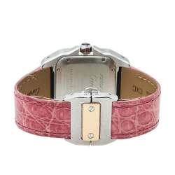 Pre Owned Cartier Cream 18K Rose Gold & Stainless Steel Leather Santos 100 2878 Automatic Women's Wristwatch 33 mm