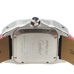 Pre Owned Cartier Cream 18K Rose Gold & Stainless Steel Leather Santos 100 2878 Automatic Women's Wristwatch 33 mm