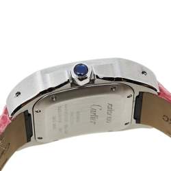 Pre Owned Cartier Cream 18K Rose Gold & Stainless Steel Leather Santos 100 2878 Automatic Women's Wristwatch 33 mm