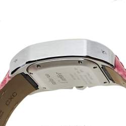 Pre Owned Cartier Cream 18K Rose Gold & Stainless Steel Leather Santos 100 2878 Automatic Women's Wristwatch 33 mm