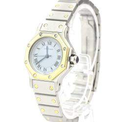 Pre Owned Cartier Silver 18K Yellow Gold And Stainless Steel Santos Octagon Automatic Women's Wristwatch 24 MM