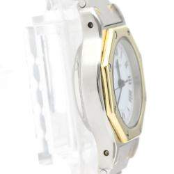 Pre Owned Cartier Silver 18K Yellow Gold And Stainless Steel Santos Octagon Automatic Women's Wristwatch 24 MM