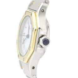Pre Owned Cartier Silver 18K Yellow Gold And Stainless Steel Santos Octagon Automatic Women's Wristwatch 24 MM