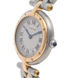 Pre Owned Cartier Cream 18K Yellow Gold And Stainless Steel Panthere 1057920 Women's Wristwatch 23 mm