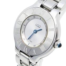 Pre Owned Cartier Silver Stainless Steel Must de Cartier 21 1340 Women's Wristwatch 28 mm