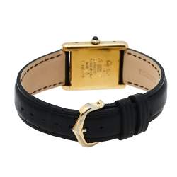 Cartier Vintage Cream Gold Plated Silver Leather Must de Cartier Tank Women's Wristwatch 23 mm