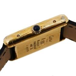 Cartier Vintage Cream Gold Plated Silver Leather Must de Cartier Tank Women's Wristwatch 23 mm