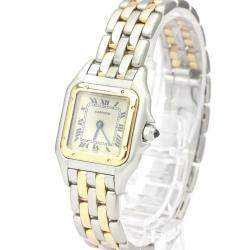 Pre Owned Cartier Silver 18K Yellow Gold And Stainless Steel Panthere De Cartier 166921 Quartz Women's Wristwatch 22 MM