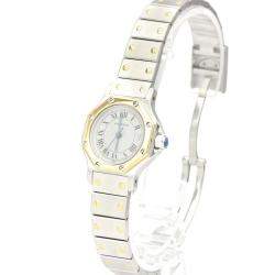 Pre Owned Cartier Silver 18K Yellow Gold And Stainless Steel Santos Octagon 187903 Quartz Women's Wristwatch 24 MM