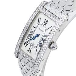 مملوكة مسبقًا ساعة يد نسائية كارتييه تانك امريكان 2490 ذهب أبيض عيار 18 و ألماس فضية 22.50 مم