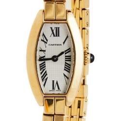 Pre Owned Cartier Silver 18K Yellow Gold Lanières 2563 Women's Wristwatch 16 mm
