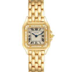 مملوكة مسبقًا Cartier White Diamonds 18k Yellow Gold Panthere WF3070B9 Women's Wristwatch 22 MM
