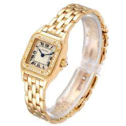 مملوكة مسبقًا Cartier White Diamonds 18k Yellow Gold Panthere WF3070B9 Women's Wristwatch 22 MM