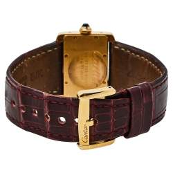Pre Owned Cartier Silver 18K Yellow Gold Alligator Leather Tank Divan W6300356 Women's Wristwatch 31 mm