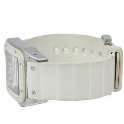 Pre Owned Cartier White Rubber Stainless Steel 2878 Santos 100 Automatic Women's Wristwatch 33 MM