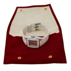 Pre Owned Cartier White Rubber Stainless Steel 2878 Santos 100 Automatic Women's Wristwatch 33 MM