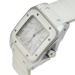Pre Owned Cartier White Rubber Stainless Steel 2878 Santos 100 Automatic Women's Wristwatch 33 MM