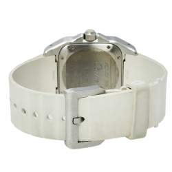 Pre Owned Cartier White Rubber Stainless Steel 2878 Santos 100 Automatic Women's Wristwatch 33 MM