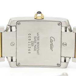 Pre Owned Cartier White 18K Yellow Gold And Stainless Steel Tank Francaise W51006Q4 Women's Wristwatch 26 MM