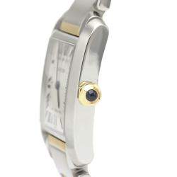Pre Owned Cartier White 18K Yellow Gold And Stainless Steel Tank Francaise W51006Q4 Women's Wristwatch 26 MM