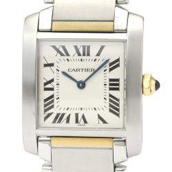 Pre Owned Cartier White 18K Yellow Gold And Stainless Steel Tank Francaise W51006Q4 Women's Wristwatch 26 MM