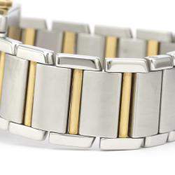 Pre Owned Cartier White 18K Yellow Gold And Stainless Steel Tank Francaise W51006Q4 Women's Wristwatch 26 MM