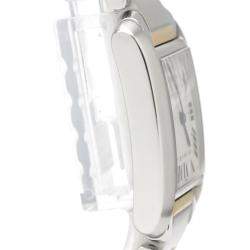 Pre Owned Cartier White 18K Yellow Gold And Stainless Steel Tank Francaise W51006Q4 Women's Wristwatch 26 MM