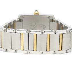 Pre Owned Cartier White 18K Yellow Gold And Stainless Steel Tank Francaise W51006Q4 Women's Wristwatch 26 MM