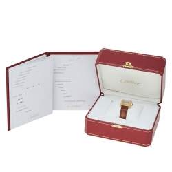 Pre Owned Cartier Silver 18K Rose Gold Leather Tank Americaine W2620030 Women's Wristwatch 22.6 mm