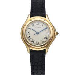 Pre Owned Cartier Silver 18K Yellow Gold Panthere Cougar 11701 Women's Wristwatch 26 mm