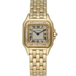مملوكة مسبقًا Cartier Silver Diamonds 18K Yellow Gold Panthere 128000M Women's Wristwatch 23 MM