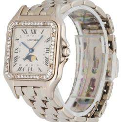 Cartier Silver Diamonds 18K White Gold Panthere Moon Phase Women's Wristwatch 28 MM