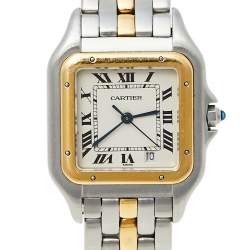 Pre Owned Cartier Silver 18K Yellow Gold and Stainless Steel Vintage Panthere De Cartier Women's Wristwatch 27 mm