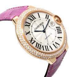 Cartier Silver Diamonds 18K Rose Gold Ballon Bleu WE900851 Women's Wristwatch 42 MM