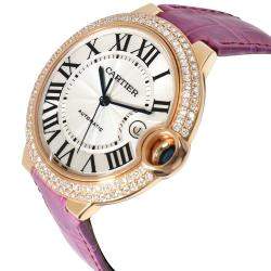 Cartier Silver Diamonds 18K Rose Gold Ballon Bleu WE900851 Women's Wristwatch 42 MM