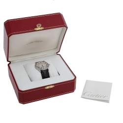 Pre Owned Cartier Silver Stainless Steel Leather Ronde Solo 2934 Women's Wristwatch 36 mm