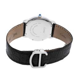 Pre Owned Cartier Silver Stainless Steel Leather Ronde Solo 2934 Women's Wristwatch 36 mm