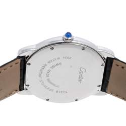 Pre Owned Cartier Silver Stainless Steel Leather Ronde Solo 2934 Women's Wristwatch 36 mm