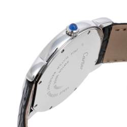 Pre Owned Cartier Silver Stainless Steel Leather Ronde Solo 2934 Women's Wristwatch 36 mm