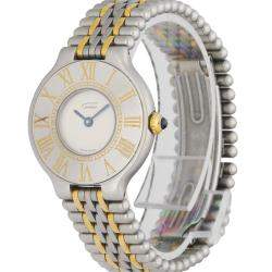 Pre Owned Cartier White Gold Plated Stainless Steel Must 21 Women's Wristwatch 28 MM