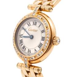 Pre Owned Cartier Cream 18K Yellow Gold Diamonds Panthere Vendome VPC00004 Women's Wristwatch 24 mm