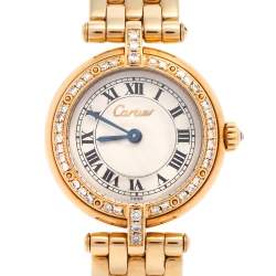 Pre Owned Cartier Cream 18K Yellow Gold Diamonds Panthere Vendome VPC00004 Women's Wristwatch 24 mm