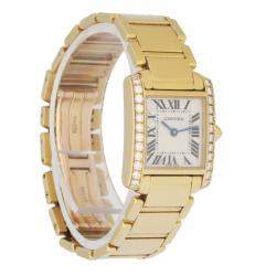 Cartier Silver Diamonds 18k Yellow Gold Tank Francaise 2385 Women's Wristwatch 20 MM