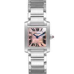 Cartier Tank Francaise Pink MOP Steel Ladies Watch W51028Q3 Box Papers