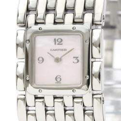 Pre Owned Cartier Pink MOP Stainless Steel Ruban Quartz W61003T9 Women's Wristwatch 21 MM