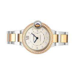 Cartier Silver Diamonds 18K Rose Gold And Stainless Steel Ballon Bleu WE902077 Women's Wristwatch 33 MM