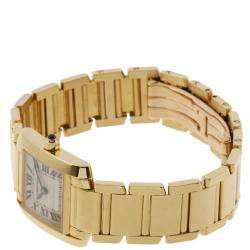Pre Owned Cartier Silver 18k Yellow Gold Tank Francaise W50002N2 Quartz Women's Wristwatch 20 x 25 MM