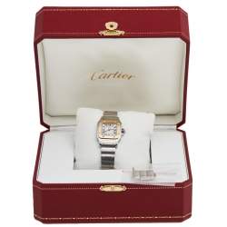 Pre Owned Cartier Cream 18K Yellow Gold Stainless Steel Santos Galbée 1567 Women's Wristwatch 24 mm