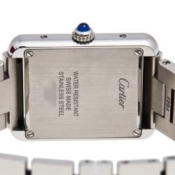 Pre Owned Cartier Silver Stainless Steel Tank Solo W5200013 Women's Wristwatch 24 mm